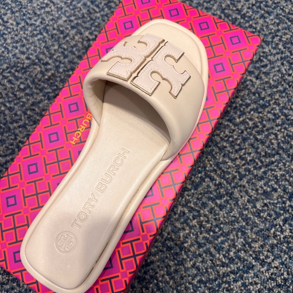 Tory Burch Doublet Sport Slide Sandals Leather Dulce De Leche/Gold - Picture 1 of 5